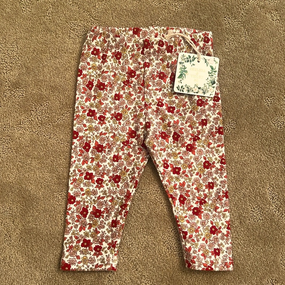 NWT Chelsea & Violet Baby Floral Ribbed Leggings, 9M